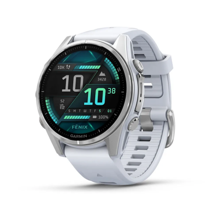 Garmin fenix 8 - 43 mm, AMOLED Gümüş, Beyaz Taşlı Silikon Kayışlı - 1