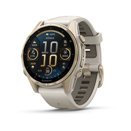 Garmin fenix 8 - 43 mm, AMOLED - Sapphire, Soft Gold ve Gri/Kum Taşı Silikon Kayışlı - 1