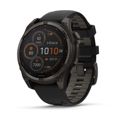 Garmin fenix 8 - 47 mm, Solar, Sapphire - Karbon Gri DLC Titanyum, Siyah/Gri Silikon Kayışlı - 1