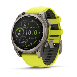 Garmin fenix 8 - 47 mm, Solar, Sapphire Titanyum, Amp Sarı/Grafit Silikon Kayışlı - 1