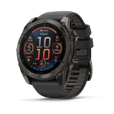 Garmin fenix 8 - 51 mm, AMOLED - Sapphire, Karbon Gri DLC, Siyah/Gri Silikon Kayışlı - 1